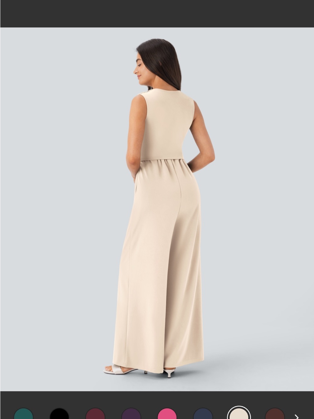 HALARA Sleeveless V-Neck Wide-Leg Jumpsuit in Beige - Picture 3 of 3